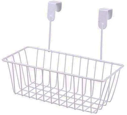 Image 2 of Go Hooked Over Cabinet Door Organizer Metal Hanging Storage Basket 28cm | Under Shelf Cabinet Organizer for Kitchen, Pantry, Bathroom & Sink Cabinet, Heavy Duty Space Saving Wire Rack (Black)