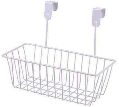 Image 2 of Go Hooked Over Cabinet Door Organizer Metal Hanging Storage Basket 28cm | Under Shelf Cabinet Organizer for Kitchen, Pantry, Bathroom & Sink Cabinet, Heavy Duty Space Saving Wire Rack (Black)