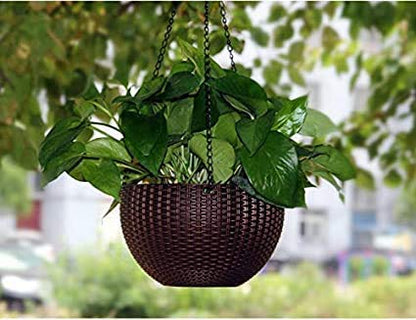 Image 2 of Go Hooked 7.1" Plastic Rattan Hanging Basket/Hanging Pots with Metal Hanging Chain/Hanging Planters- Set of 5 (Dark Brown) (Flowers Not Included)