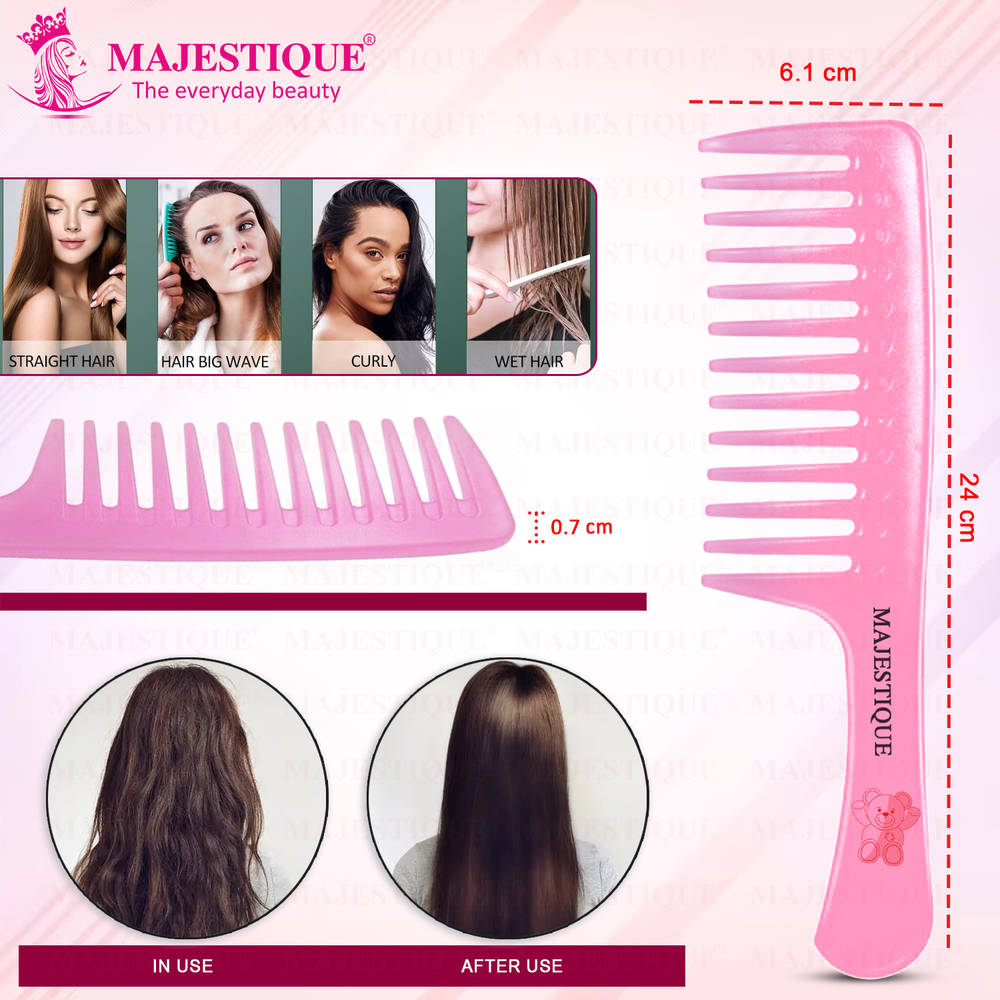 Image 2 of Majestique Wide Tooth Comb For Curly Hair - Pink