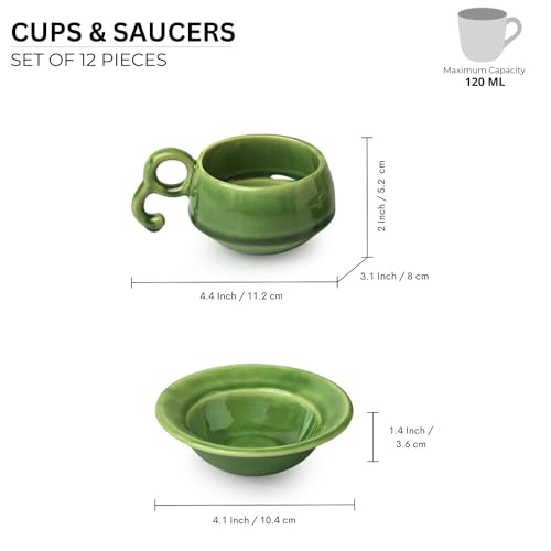 Image 6 of ExclusiveLane Jade Forest Ceramic Tea Cup and Saucer Set of 6 (120 ml)
