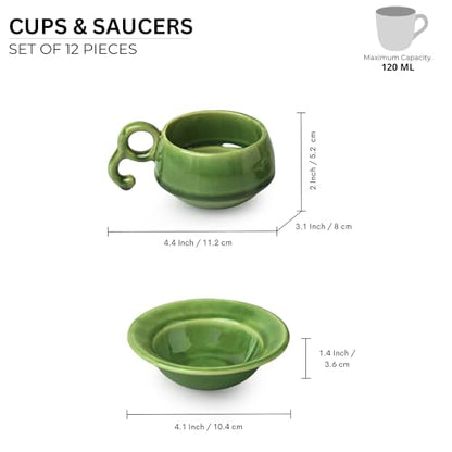 Image 6 of ExclusiveLane Jade Forest Ceramic Tea Cup and Saucer Set of 6 (120 ml)
