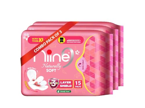 Image 2 of 45 Count (Pack of 3) for the product Niine Naturally Soft Ultra Thin XL+ Sanitary Napkins for Heavy Flow (Pack of 2) 30 Pads with Free Biodegradable Disposal Bags