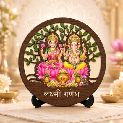 Image 2 of Lakshmi Ganesh Wooden Murti for Home Mandir, Prayer Room, Table Top Decor & Spiritual Gifting - 5x5 Inch