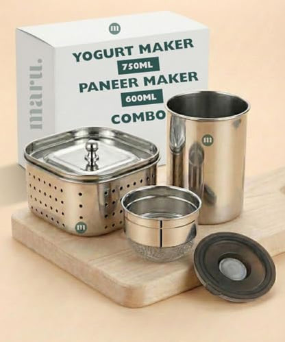 Image 1 of Default Title for the product MARU Stainless Steel Yogurt Maker 750ml & Paneer Maker 600ml Combo Set