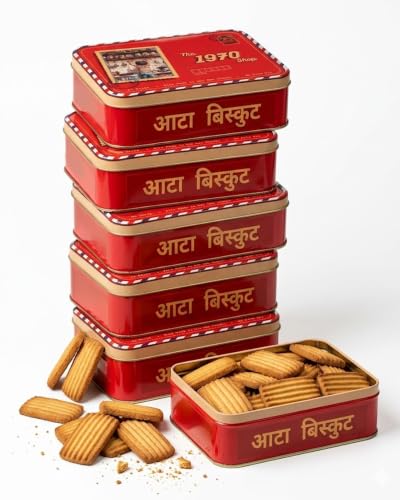 Image 1 of Default Title for the product the 1970 shop 100% Atta Biscuit 200g Tin Box Pack Of 6