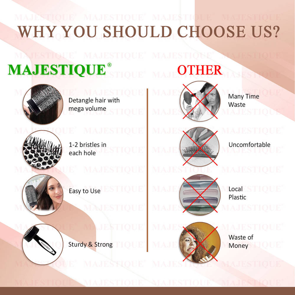 Image 4 of Majestique Blow Dry Hair Roller Brushes And Tail Comb - Set Of 3