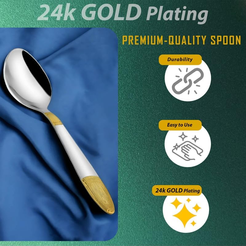 Image 5 of Parage 6 Pieces Stainless Steel 24k Golden Dinner Spoons Set, 16 cm