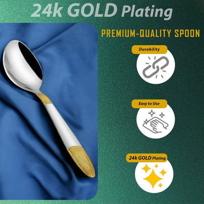 Image 5 of Parage 6 Pieces Stainless Steel 24k Golden Dinner Spoons Set, 16 cm
