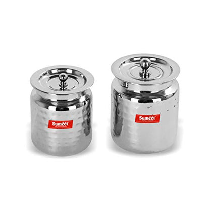 Image 1 of Default Title for the product Sumeet Stainless Steel Handcrafted Hammered Texture 2 Piece Oil And Ghee Holders Set (Silver, Steel, 400Ml, 600 Ml)