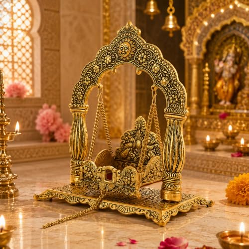 Image 2 of Chhariya Crafts Metal Laddu Gopal Krishna Swing Jhula for Janmashtami Pooja