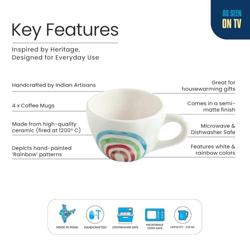 Image 4 of ExclusiveLane Rainbow Bright Hand-Painted Ceramic Coffee Mug Set of 4 220 ML