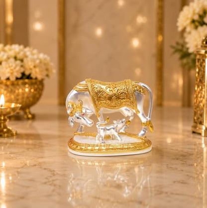 Image 5 of Gold Art India Ganesha Idol for Car Dashboard & Kamdhenu Idol for Vastu Decor (TWOTONEMATTE, Oval)