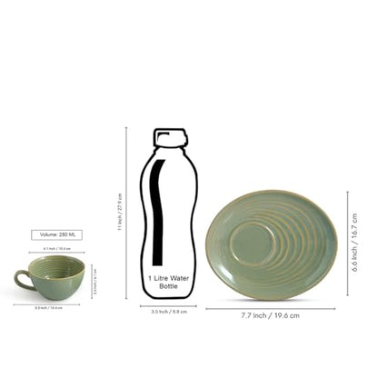 Image 7 of ExclusiveLane Sage Serenity Hand Glazed Porcelain Tea Cup with Saucer 280 ML