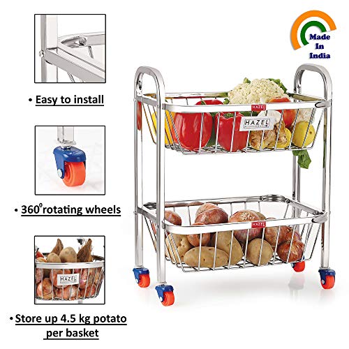 Image 9 of HAZEL Stainless Steel Fruit Vegetable Basket Kitchen Storage Trolley Rack