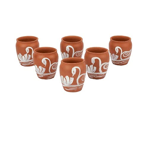 Image 1 of Default Title for the product Mitti Cool Clay Earthen Eco Friendly Dinner Glass Set White Painting Swan (200 ml)