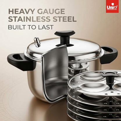 Image 7 of Unify Stainless Steel Idli Cooker 4 Plates | Idli Maker | Induction & Gas Compatible | Sandwich Bottom Steamer with Lid | 16 Idli Capacity | Durable, Rust-Resistant & Easy to Clean