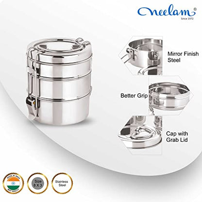 Image 4 of neelam Stainless Steel Lunch Box/Tiffin, 3-Tier, 1600 ml