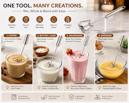 Image 2 of Hand Blanders Clazkit Stainless Steel Hand Push Whisk Blender | Manual Egg Beater
