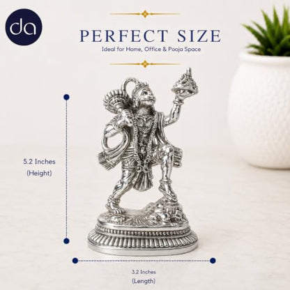 Image 2 of Dev Aastha 999 Silver Plated Hanuman idol for home with Sanjeevani - 5.2 Inch