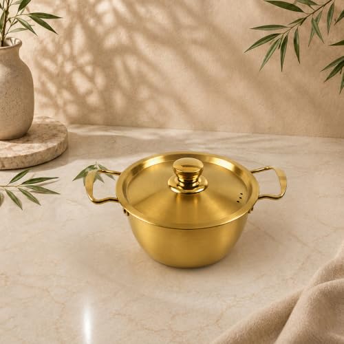 Image 1 of Small for the product Spillbox Stainless Steel Gold Coated Serving Bowl with Lid (Small)
