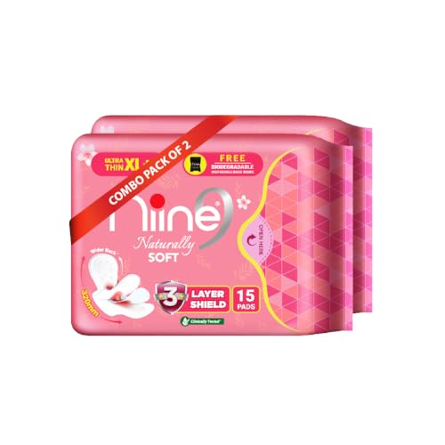 Image 1 of 30 Count (Pack of 2) for the product Niine Naturally Soft Ultra Thin XL+ Sanitary Napkins for Heavy Flow (Pack of 2) 30 Pads with Free Biodegradable Disposal Bags