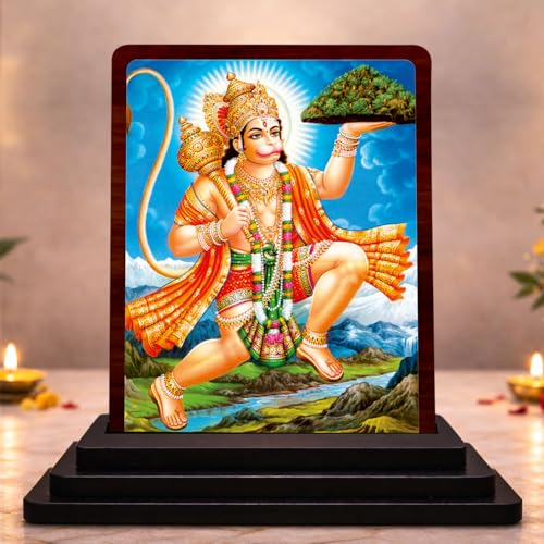 Image 1 of Default Title for the product Hanuman Wooden Idol for Pooja Room 4x5 Inch HD Printed Peaceful Aura Decor