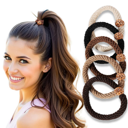 Image 1 of 5pcs for the product Majestique Thick Woven Hair Elastics With Glitter Beads - Multicolor