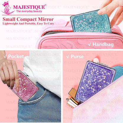 Image 6 of Majestique Glitter Portable Makeup Mirror, Double-Sided Foldable Hand Mirror