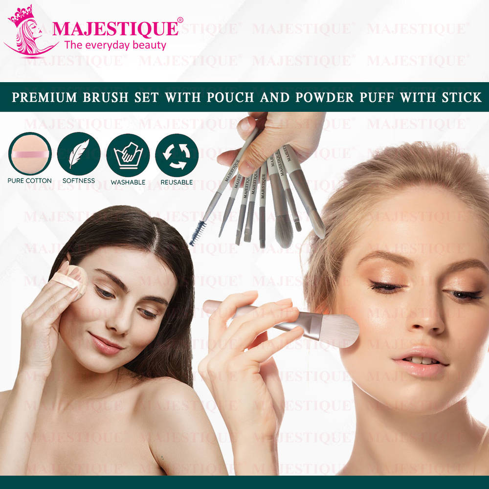 Image 5 of Majestique Makeup Brush Set With Powder Puff And Stick