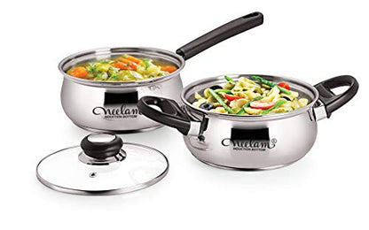 Image 3 of neelam Stainless Steel Induction Bottom Frying Pan & Kadai Combo