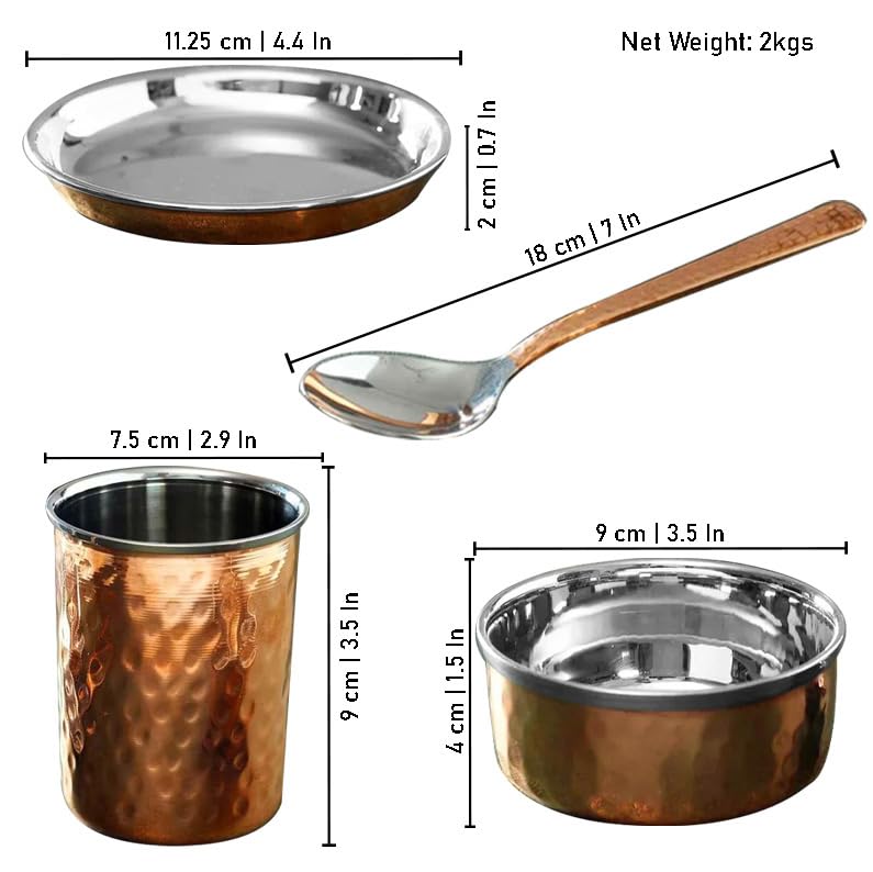 Image 6 of Spillbox Stainless Steel Copper Hammered Dinner Thali Set of 6 Pieces