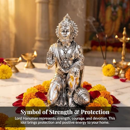 Image 4 of Dev Aastha 999 Silver Plated Hanuman Idol for Home & Diwali Gift | 7 Inch