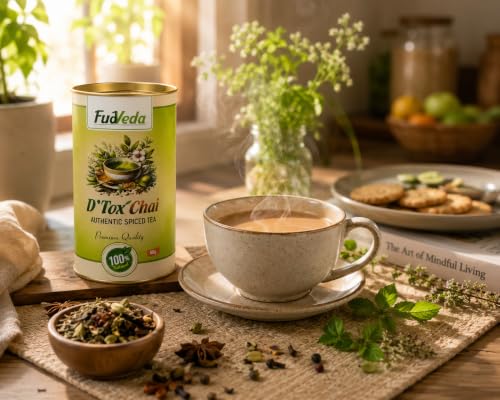 Image 4 of FudVeda Premium Natural Loose Leaf Tea | Authentic Tea Blend | Rich Aroma & Smooth Taste | Hygienically Packed | Daily Refreshment (D'tox Chai, Pack of 1)
