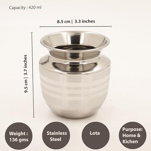 Image 6 of Spillbox Stainless Steel Lota|Kalash|Sombu|Theertha Sembu | Vessel |Jug | Karwachauth | Diwali | Mandir Wedding|Kamandal|Gangajal|Water Gangotri|Chambu 420ml