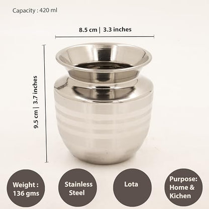 Image 6 of Spillbox Stainless Steel Lota|Kalash|Sombu|Theertha Sembu | Vessel |Jug | Karwachauth | Diwali | Mandir Wedding|Kamandal|Gangajal|Water Gangotri|Chambu 420ml