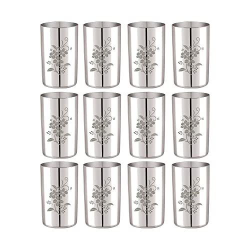 Image 1 of Default Title for the product neelam Stainless Steel 7.5, 22 Gauge Lazer Etching Amarpal Glass Set of 12, 450 ml