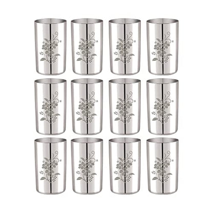 Image 1 of Default Title for the product neelam Stainless Steel 7.5, 22 Gauge Lazer Etching Amarpal Glass Set of 12, 450 ml