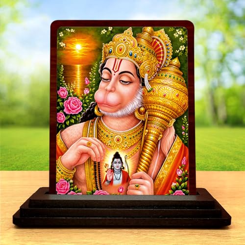 Image 2 of 4x5 Inch Hanuman Wooden Idol with HD Print | Vibrant Devotion Desk & Temple Decor