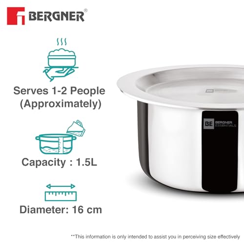 Image 6 of BERGNER TriPro Triply 3 Pcs Stainless Steel Cookware Happy Set - Tope with Lid 16cm (1.5L) and Teapan 14cm (1L)
