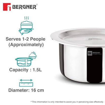 Image 6 of BERGNER TriPro Triply 3 Pcs Stainless Steel Cookware Happy Set - Tope with Lid 16cm (1.5L) and Teapan 14cm (1L)