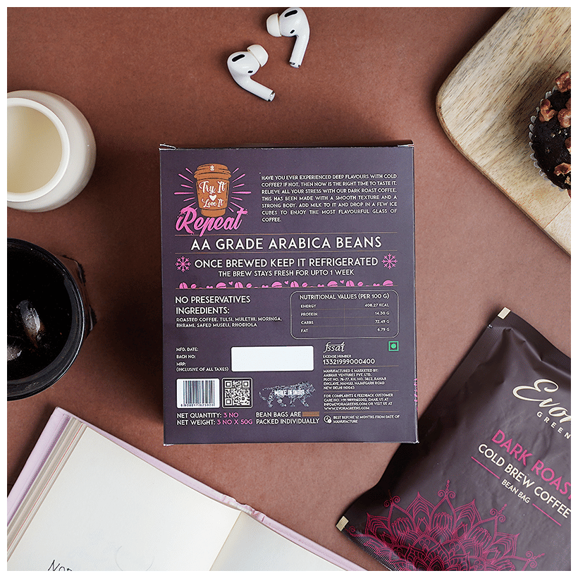 Image 4 of Evora Greens Cold Brew Coffee Bean Bag (50gm Each) Dark Roast