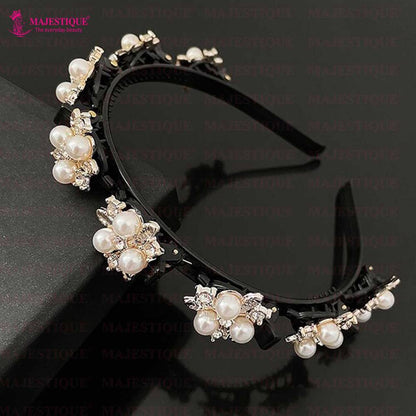 Image 5 of Majestique Stylish Braided Double Layer Acrylic Headband With Elegant Flower Hair Accessory - 1 Pc