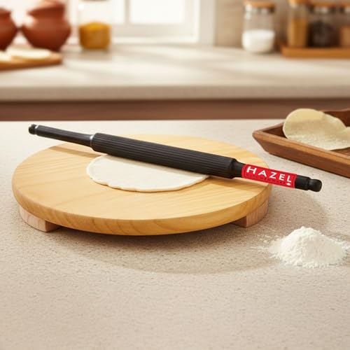 Image 1 of Default Title for the product HAZEL Wood Polpat Chakla Roti Chapati Maker 21 cm with Sheesham Roti Roller Belan Rolling Pin 35 cm