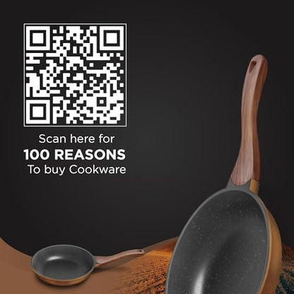 Image 4 of Preethi Artistic Collection Die Cast Non Stick Fry Pan, 24 cm,with Glass Lid, 5 Star Non Stick Effect, Cook & Serve, Earthy Brown