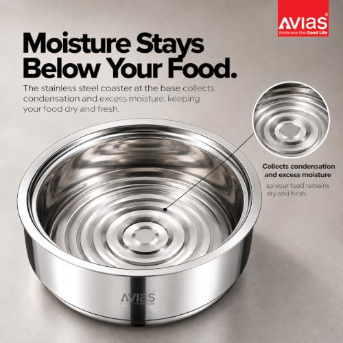 Image 5 of AVIAS Festiva Stainless Steel Roti Server with Coaster, Small, 1500ml