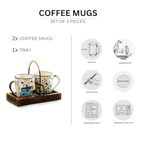Image 5 of ExclusiveLane The Hut Ceramic Tea & Coffee Mugs with Wooden Tray Set of 2 270 ml
