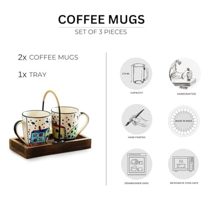 Image 5 of ExclusiveLane The Hut Ceramic Tea & Coffee Mugs with Wooden Tray Set of 2 270 ml
