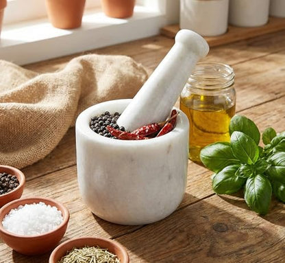 Image 1 of Default Title for the product KLEO 3.5" Wide White Marble Stone Mortar and Pestle Set