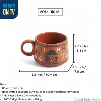 Image 7 of ExclusiveLane Warli Village Tales Ceramic Tea Cups Set of 6 (150 ml)